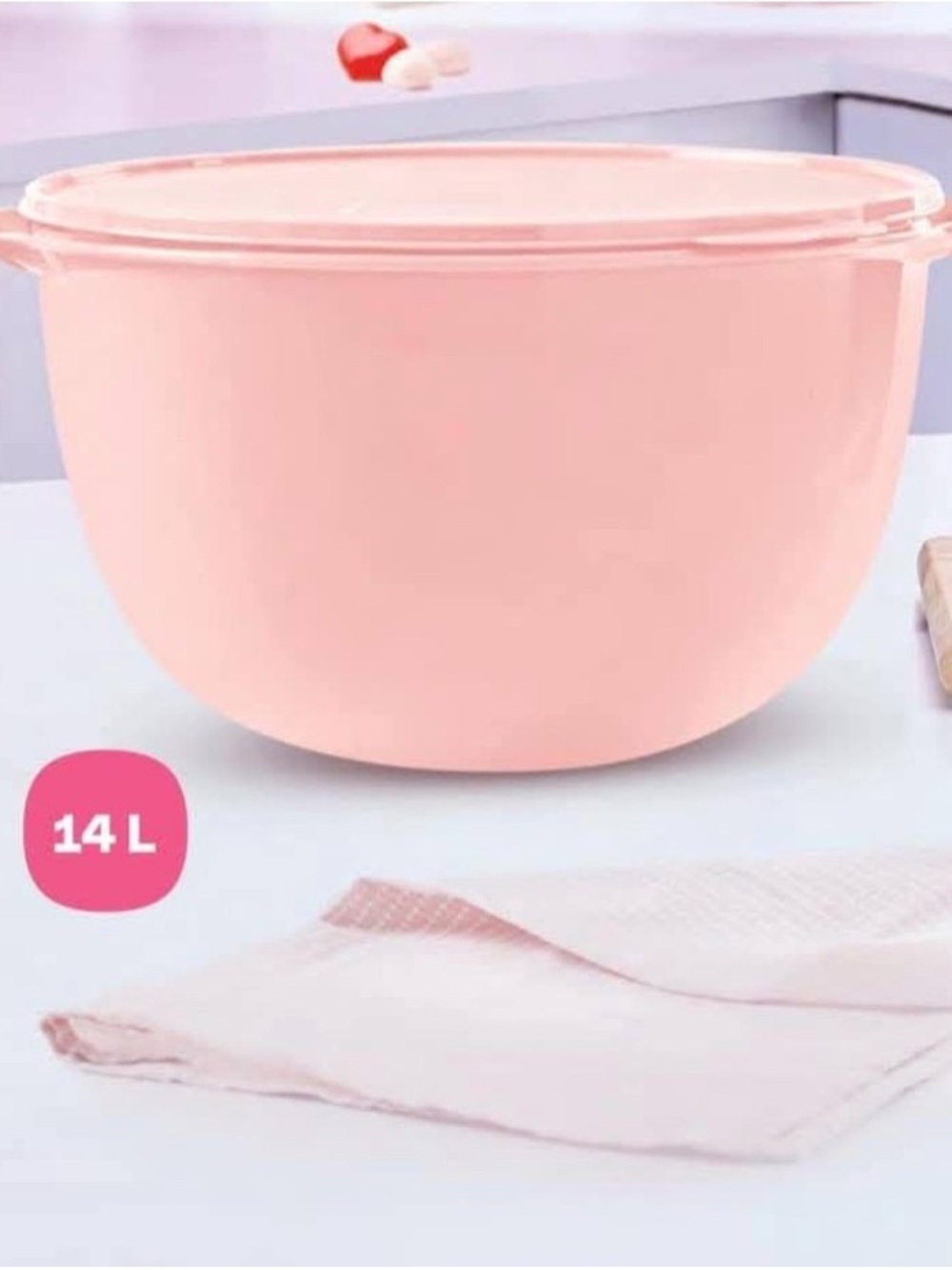 Pink 14L 59 Cups  Plastic Storage Bowl with Lid - Picture 3 of 5